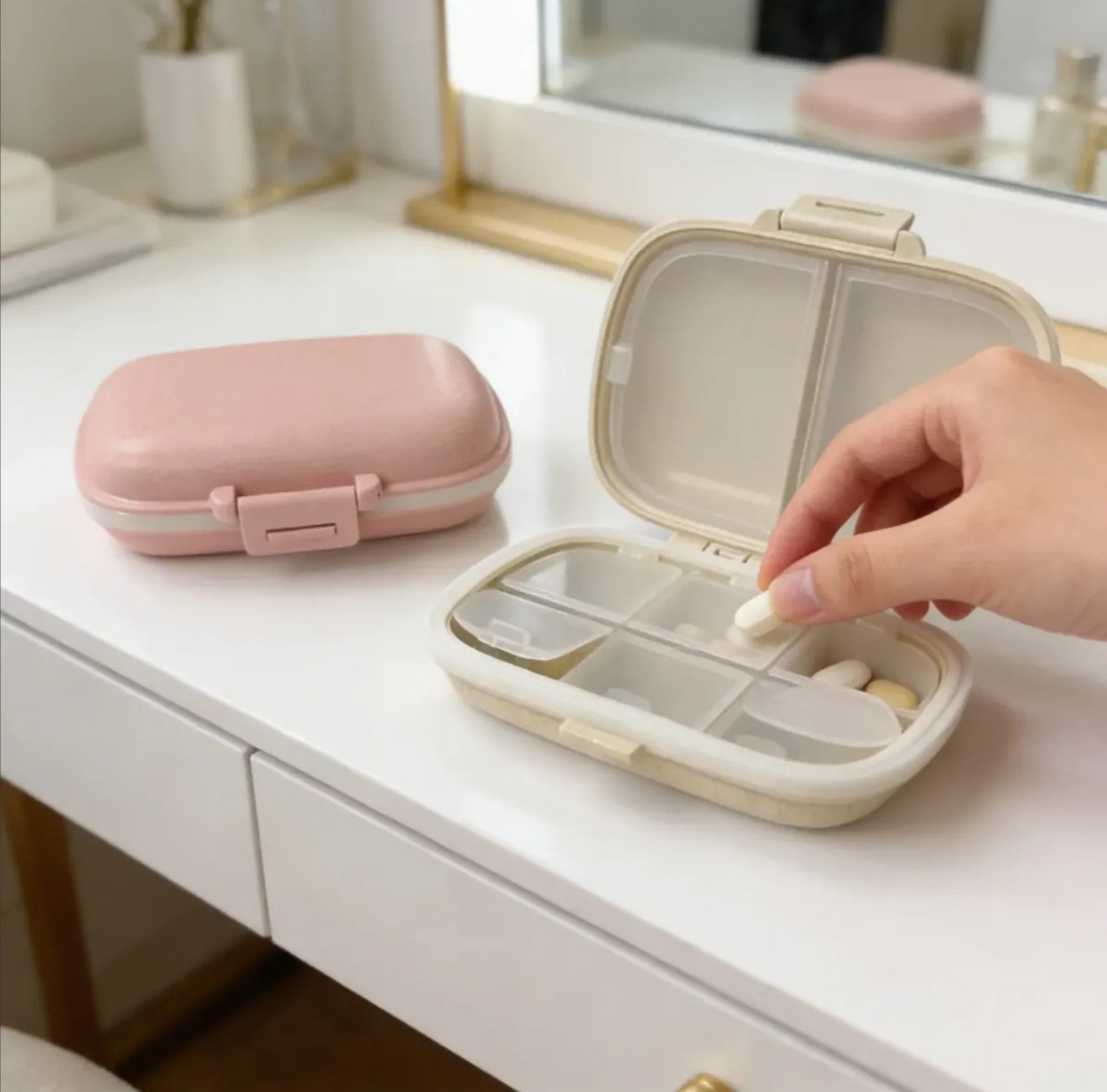 Porta Comprimidos com 8 Compartimentos Organizador | Creme