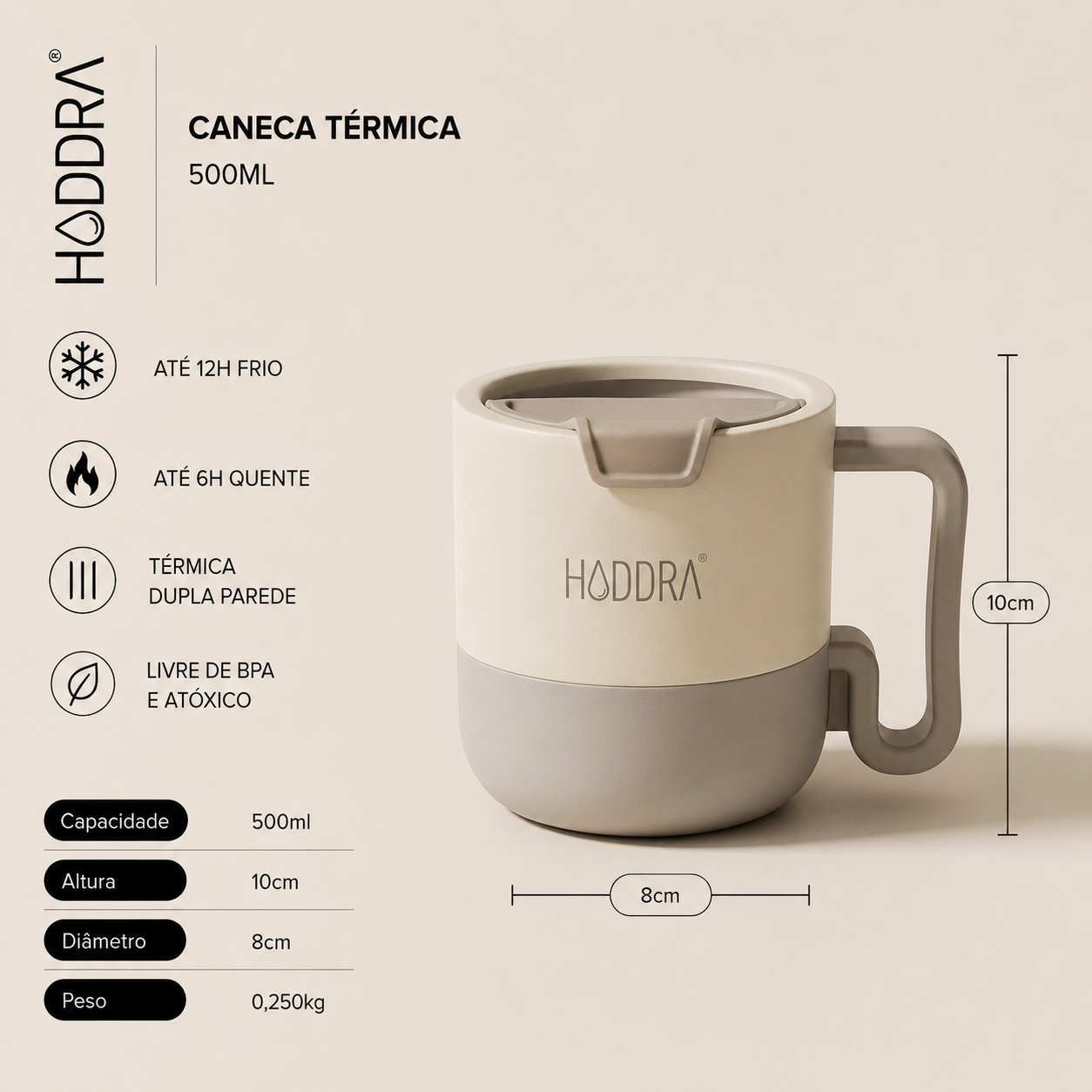 Copo Mug Térmico 500ml - Creme