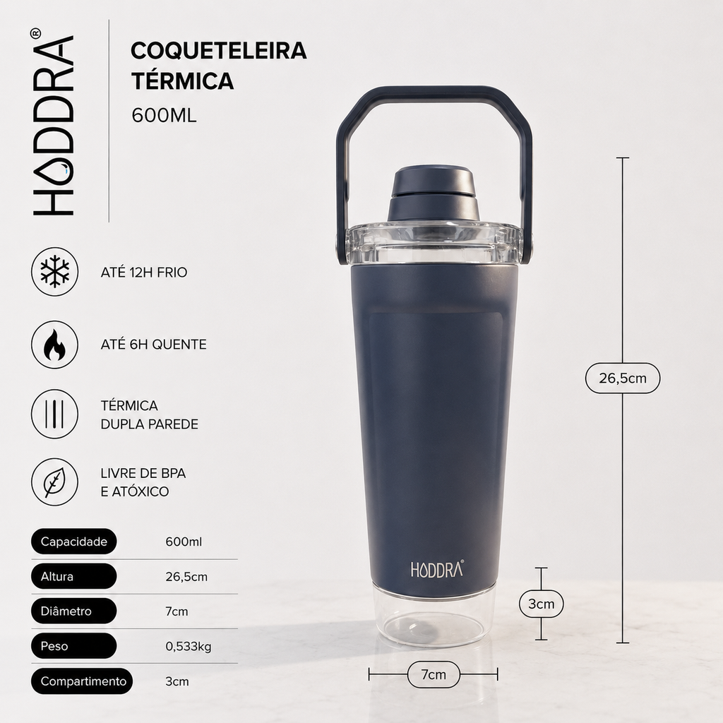 Coqueteleira Térmica Hiddra Element 600ml - HC720 Preto