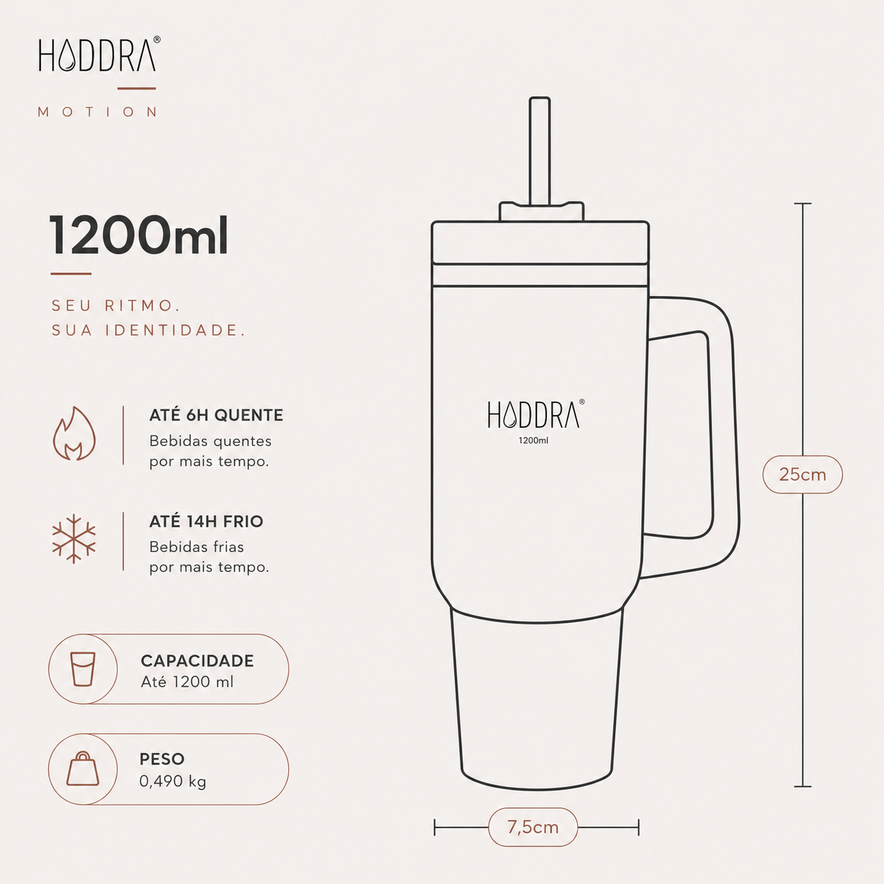 Copo Térmico com Canudo INOX Hiddra 1200ml - Preto