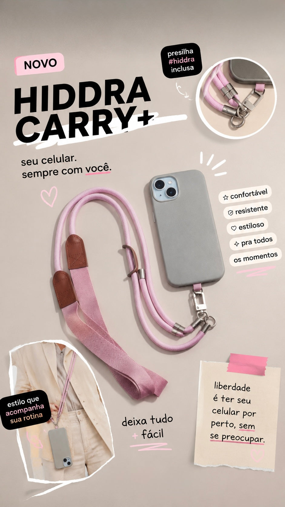 Alças e Suportes para Celular e Garrafa - Hiddra Carry