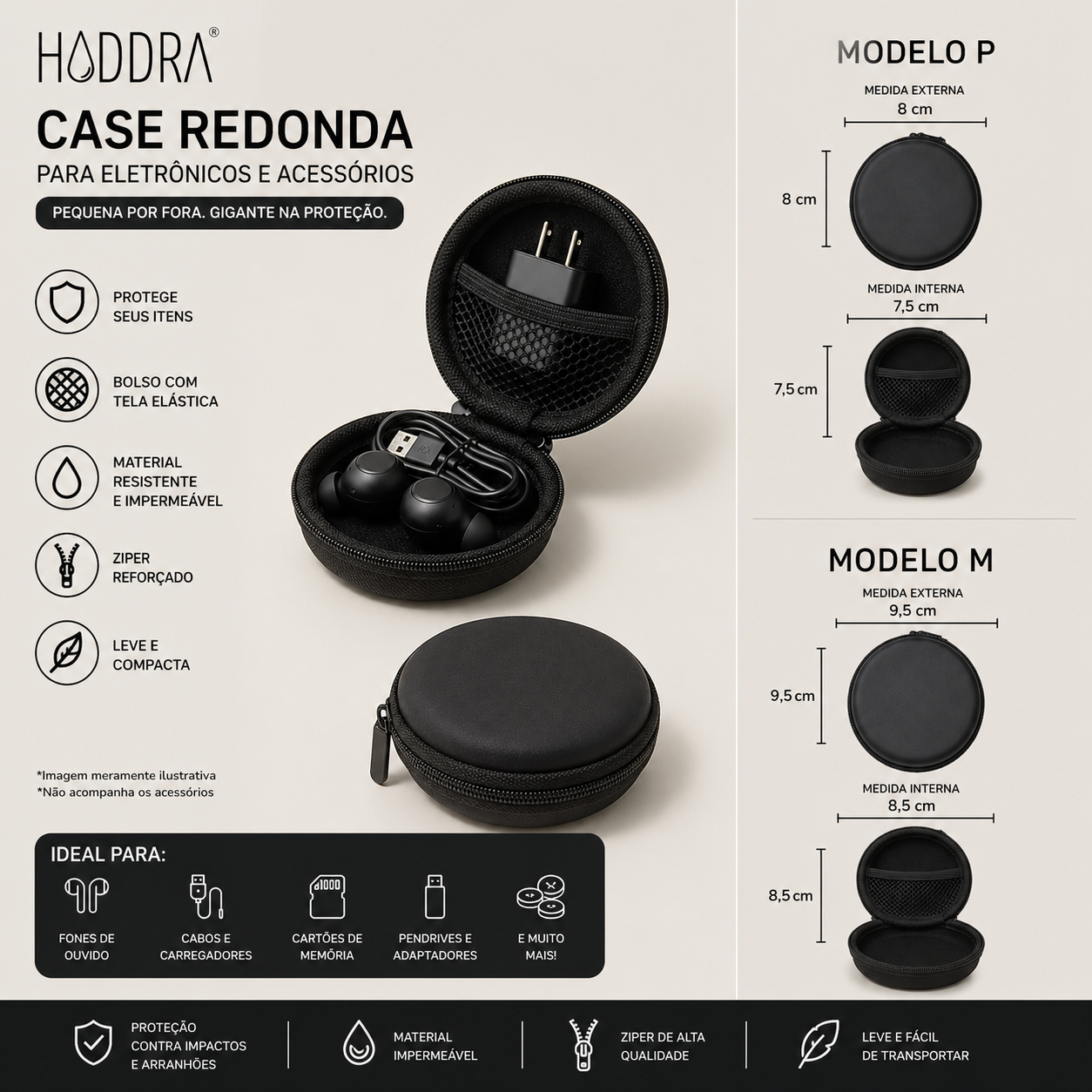Case Redondo Estojo Organizador | Tamanho M - Preto