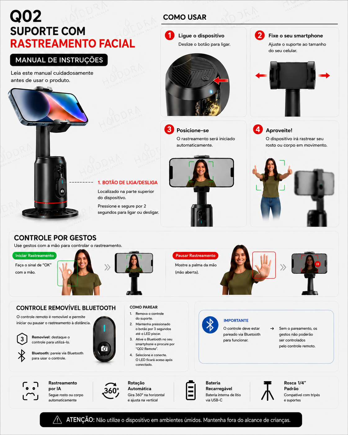 Suporte para Celular Inteligente com Rastreamento Facial e Rotação 360°