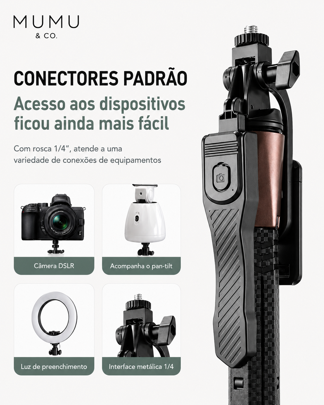 Tripé para Celular Inteligente de 1.70m com Rotação 360° e Rastreamento Facial