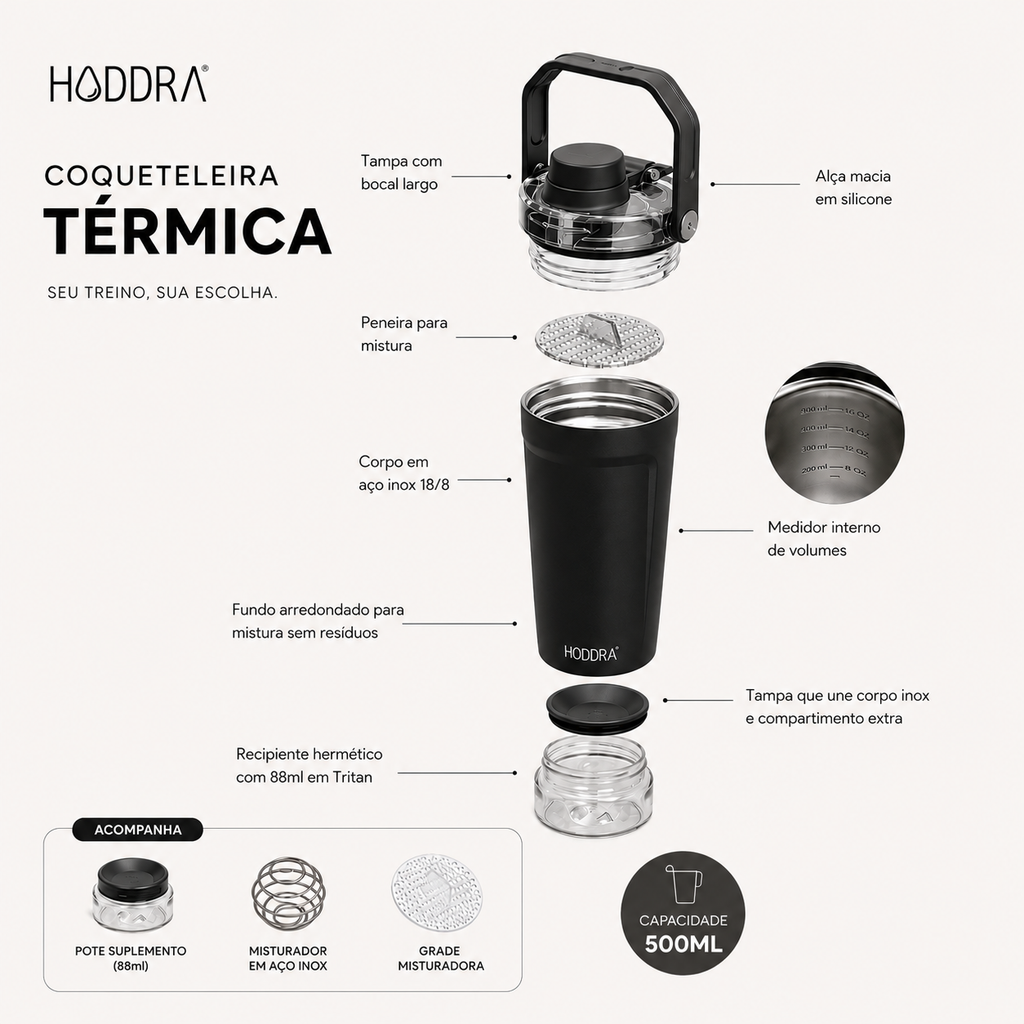 Coqueteleira Térmica Hiddra Element 600ml - HC720 Preto