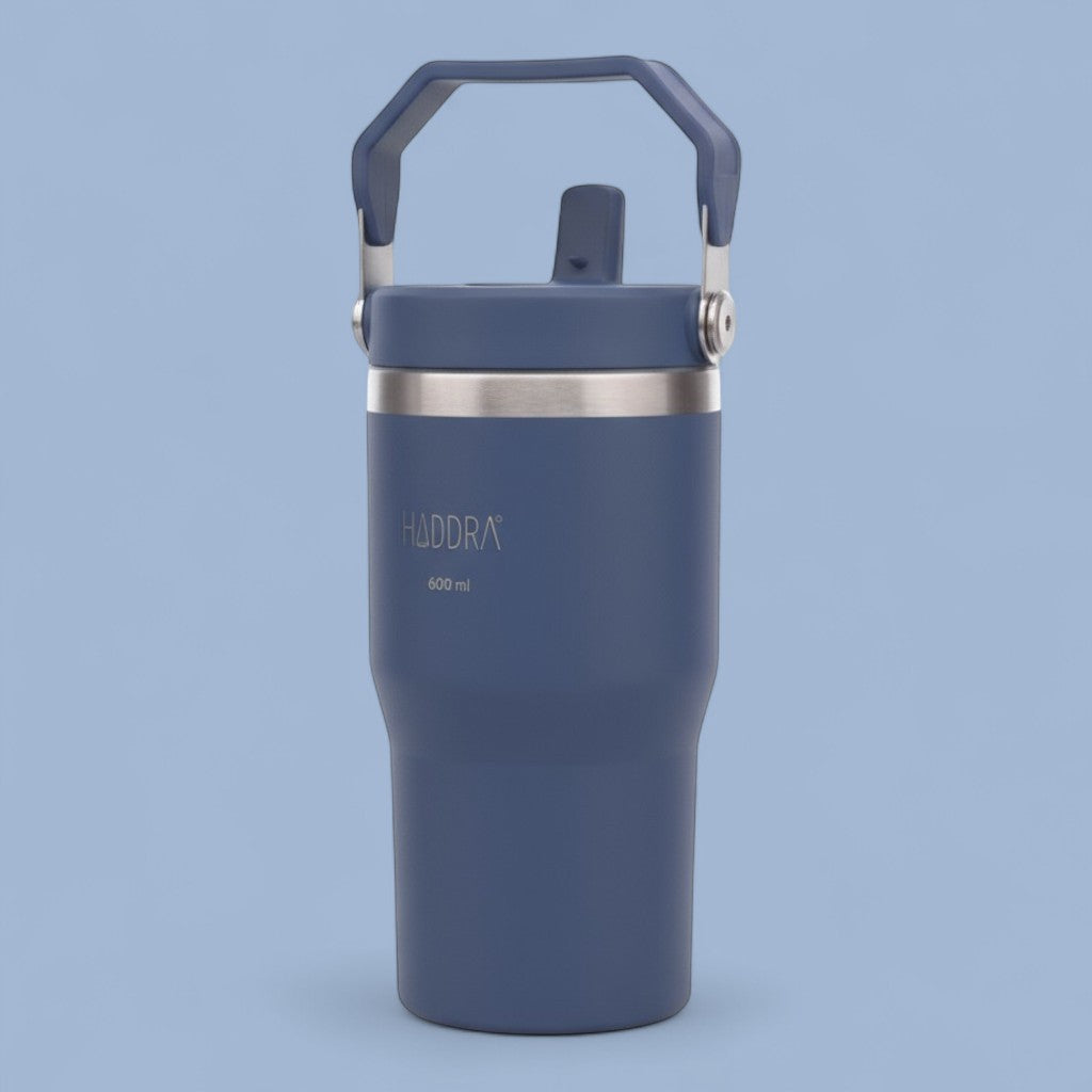 Copo Térmico Hiddra 600ml com Alça e Canudo - Azul Escuro