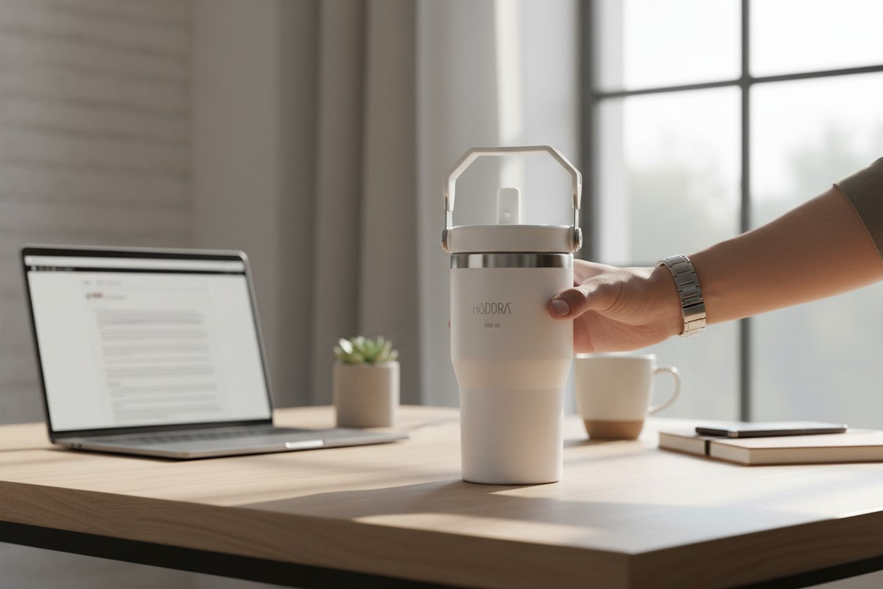 Copo Térmico Hiddra 600ml com Alça e Canudo - Branco