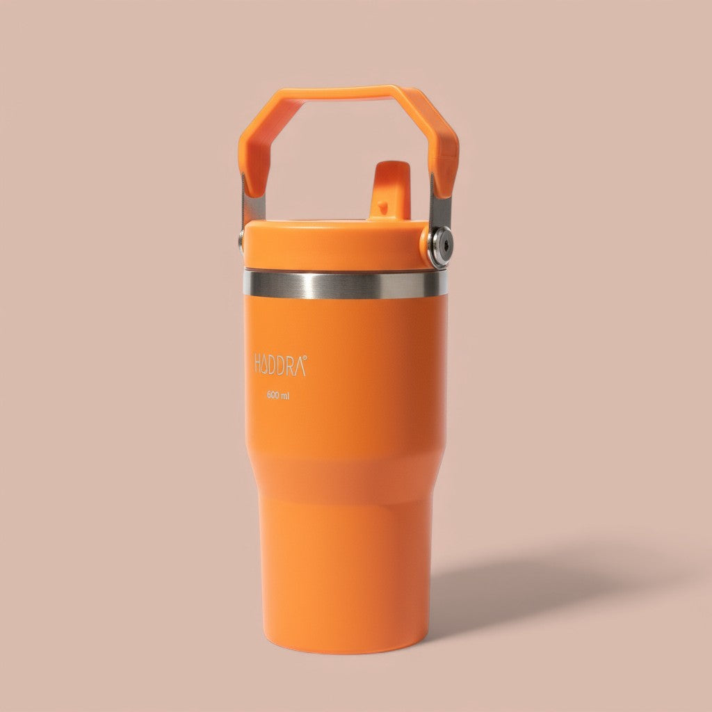 Copo Térmico Hiddra 600ml com Alça e Canudo - Laranja