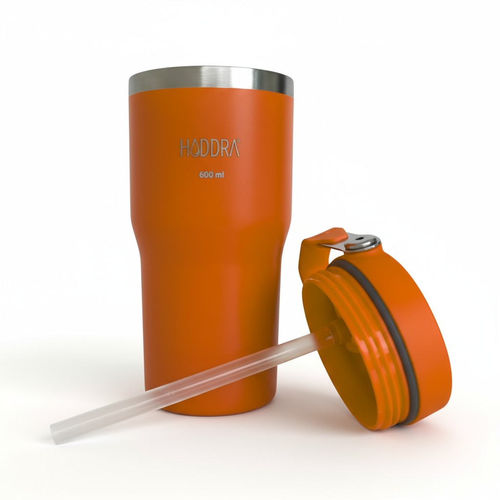 Copo Térmico Hiddra 600ml com Alça e Canudo - Laranja