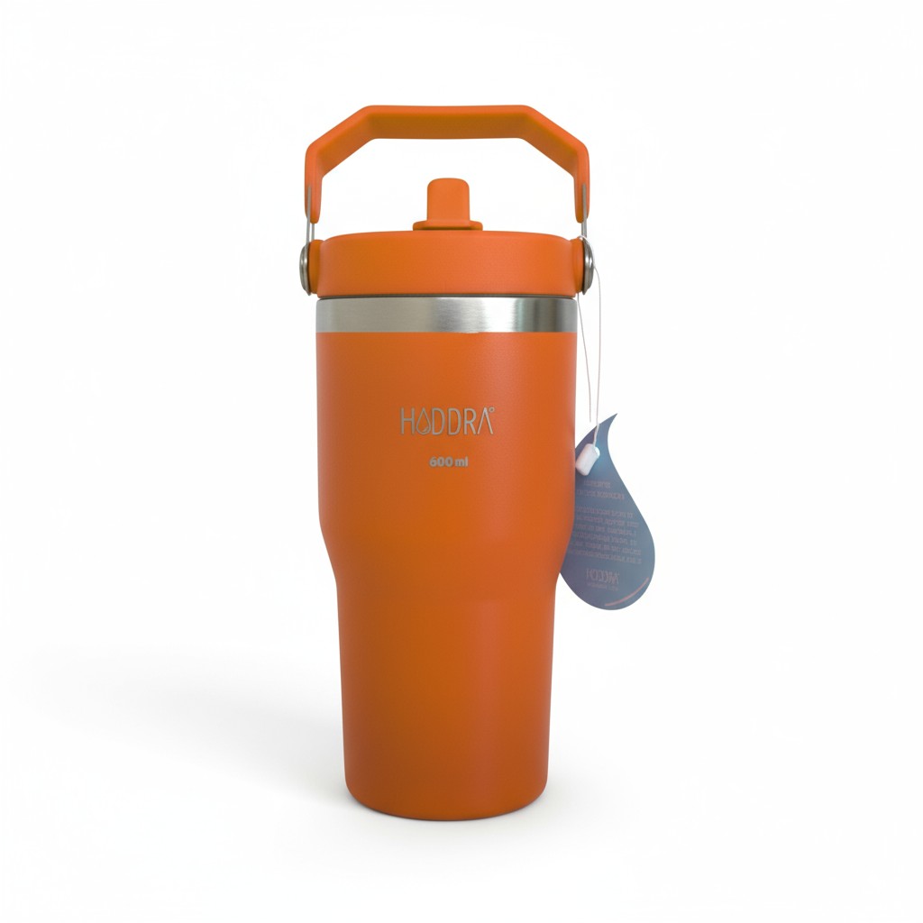 Copo Térmico Hiddra 600ml com Alça e Canudo - Laranja