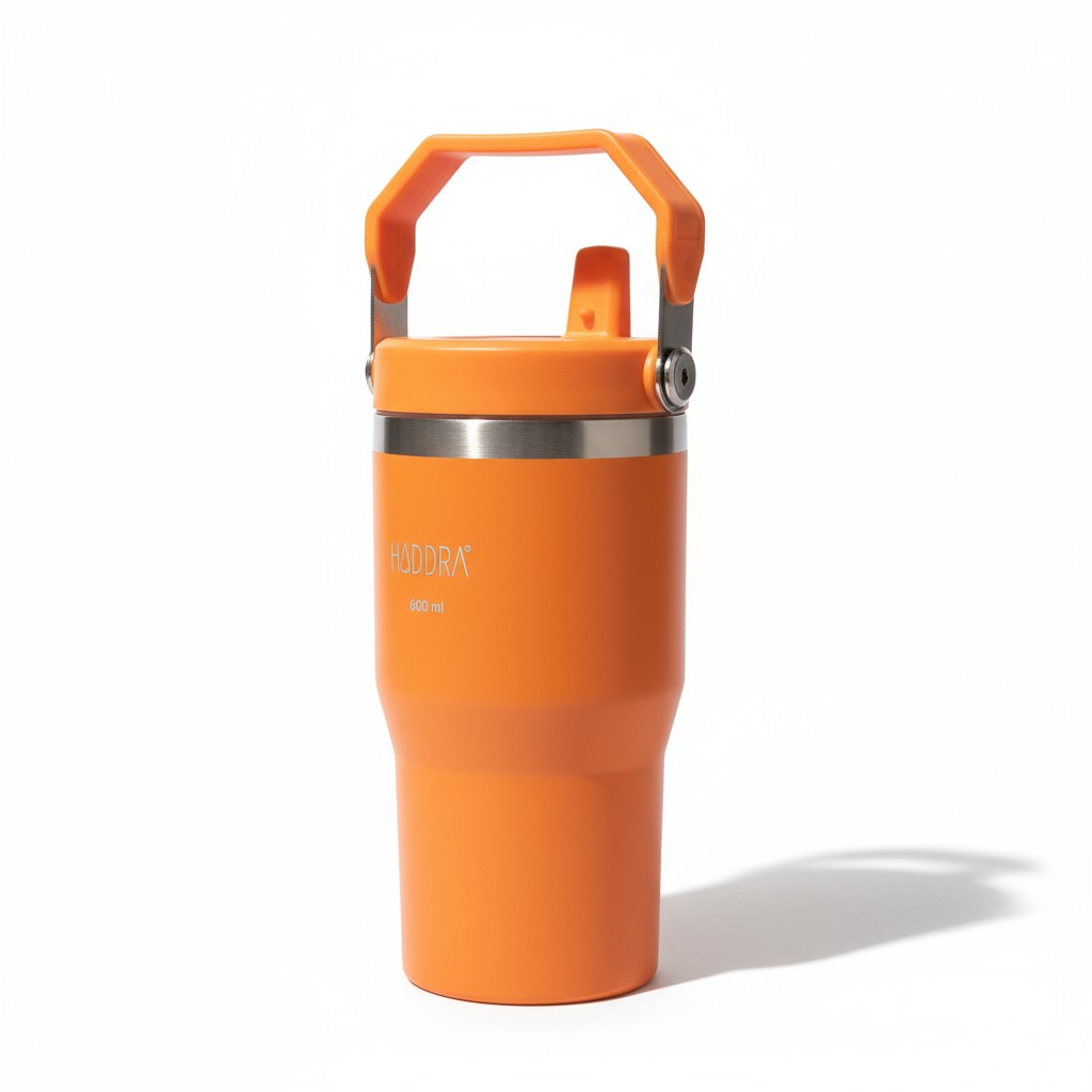 Copo Térmico Hiddra 600ml com Alça e Canudo - Laranja