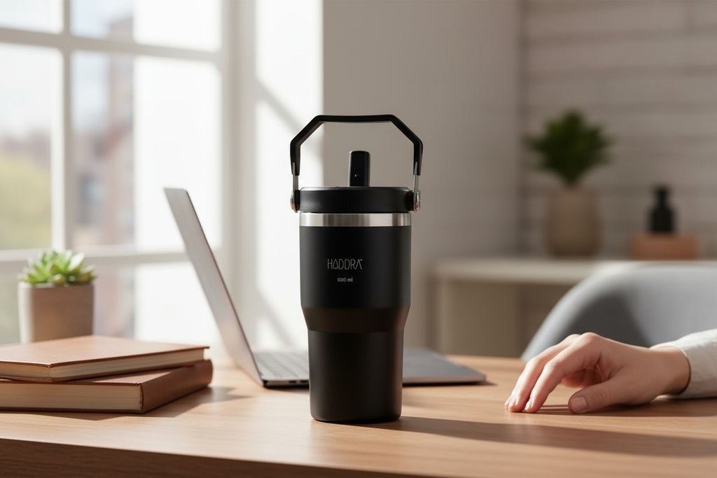 Copo Térmico Hiddra 600ml com Alça e Canudo - PRETO