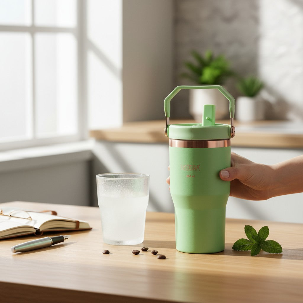 Copo Térmico Hiddra 600ml com Alça e Canudo - Verde