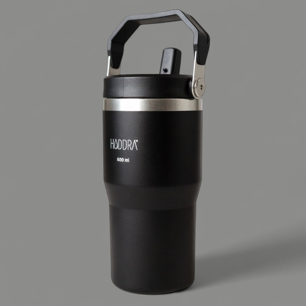 Copo Térmico Hiddra 600ml com Alça e Canudo - PRETO