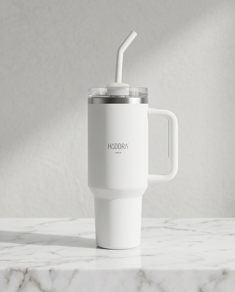 Copo Térmico com Canudo INOX Hiddra 1200ml - Branco