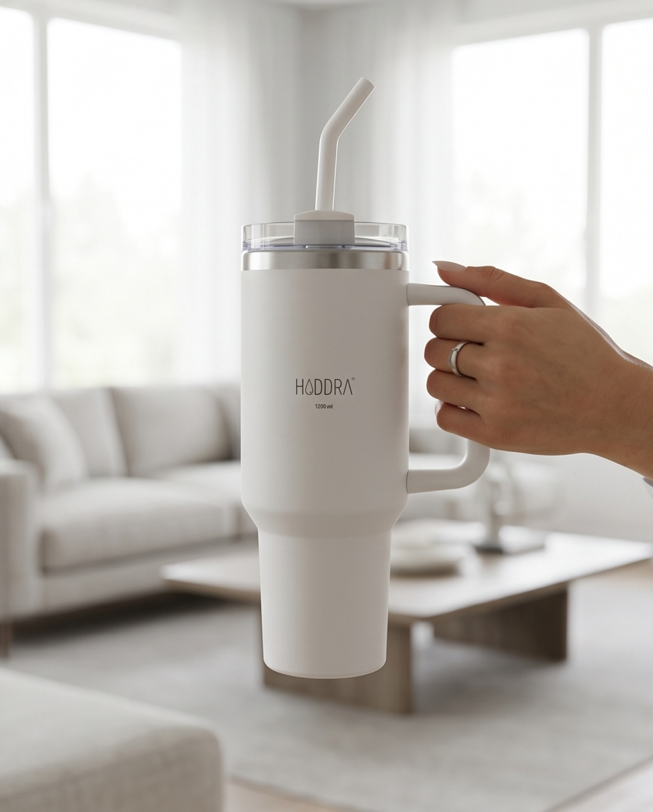 Copo Térmico com Canudo INOX Hiddra 1200ml - Branco
