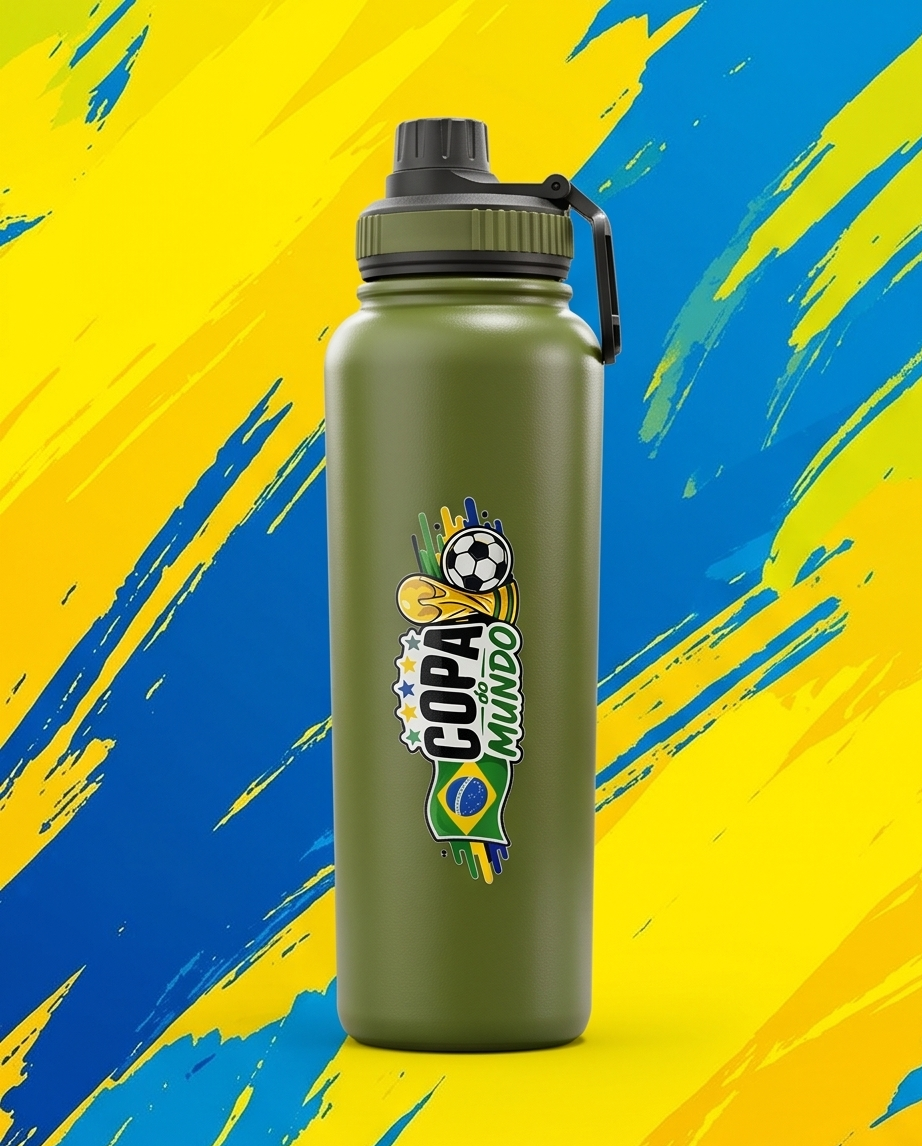 Garrafa Térmica Hiddra EDIÇÃO COPA DO MUNDO - 1200ml | Verde Militar