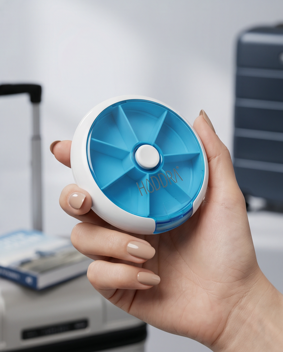 Porta Comprimidos com 7 Compartimentos Giratório | Azul