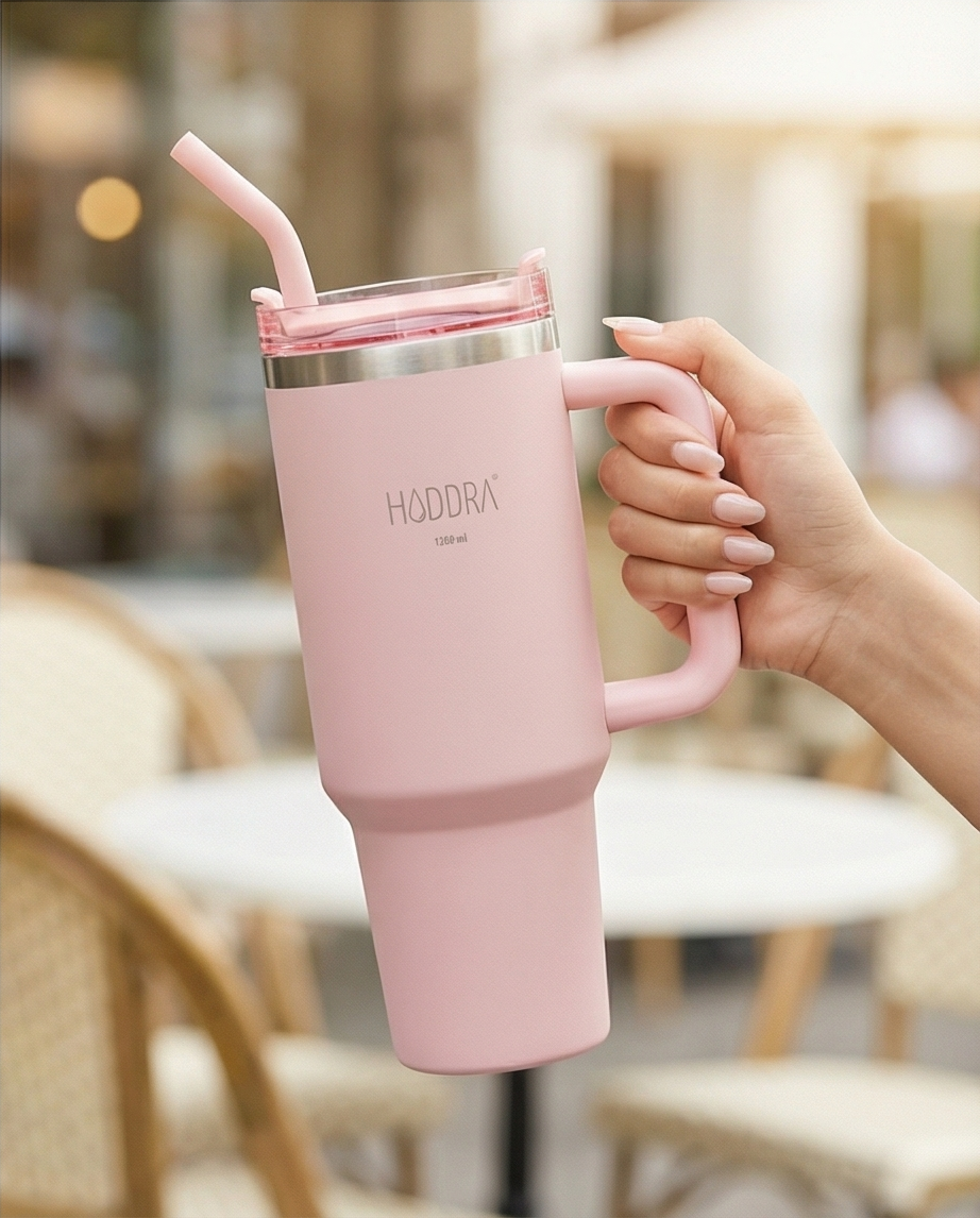 Copo Térmico com Canudo INOX Hiddra 1200ml - H580 Rosa Claro