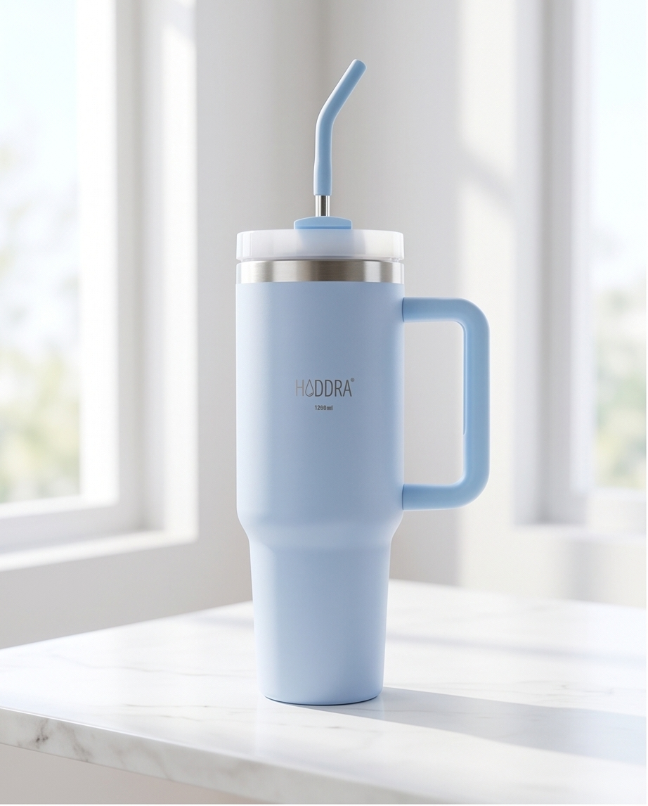 Copo Térmico com Canudo INOX Hiddra 1200ml - Azul Claro
