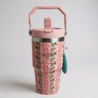 Copo Térmico Hiddra 600ml com Alça e Canudo - Rosa Flor