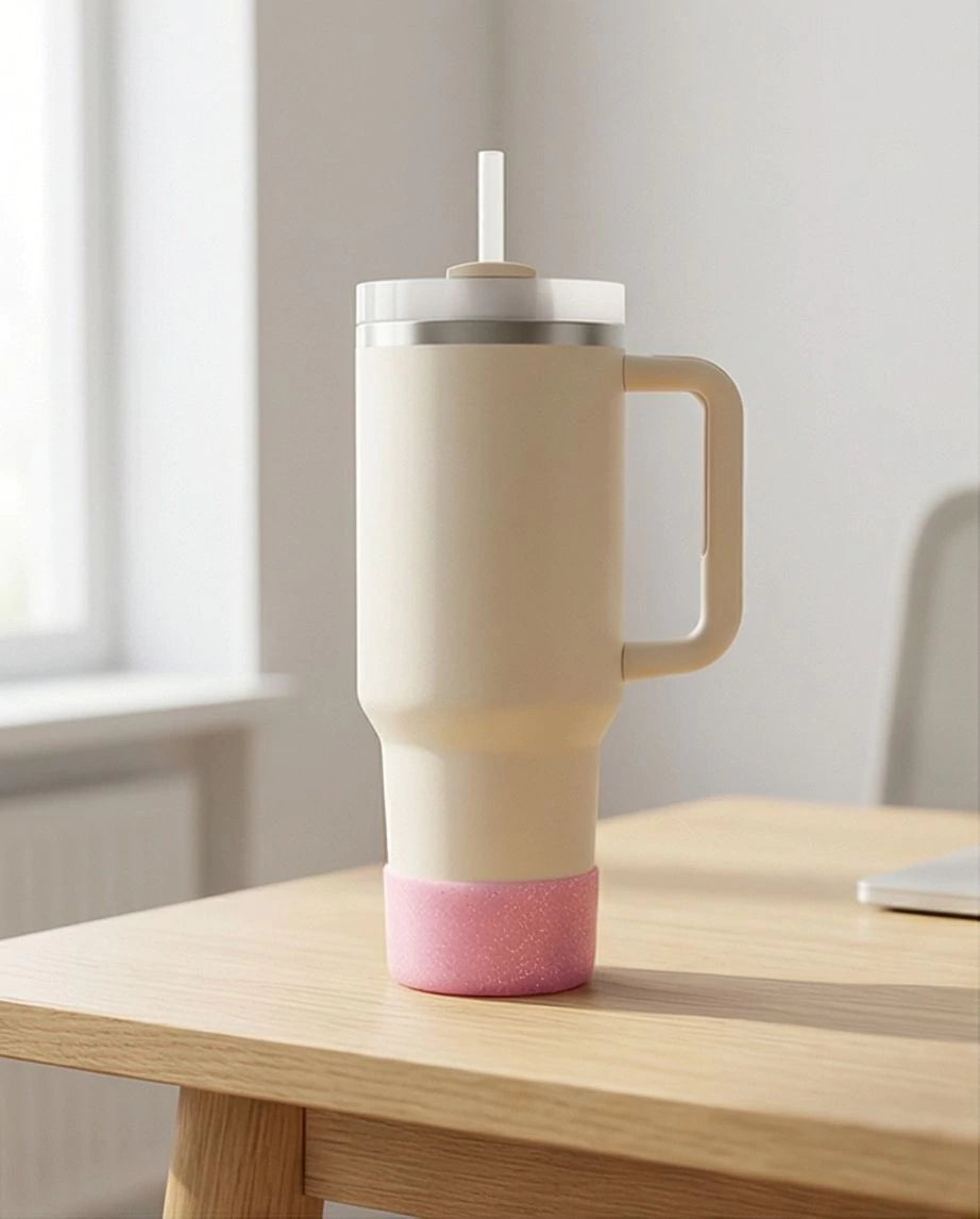 Protetor de Garrafa ou Copo Brilhante de Silicone Tamanho 7,5cm | Rosa