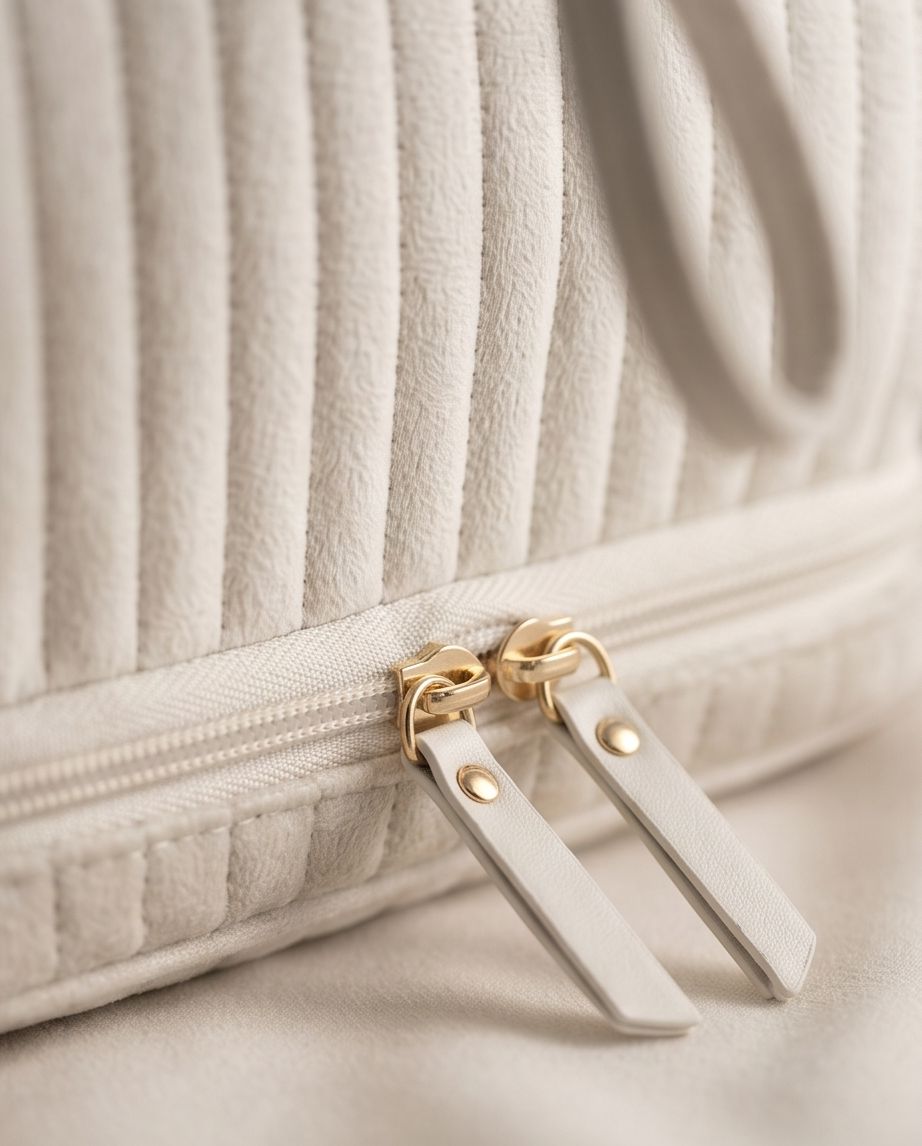 Necessaire Aveludada Matelassê 2 Bolsos com Zíper | Creme