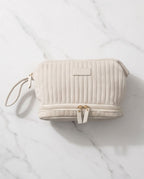 Necessaire Aveludada Matelassê 2 Bolsos com Zíper | Creme