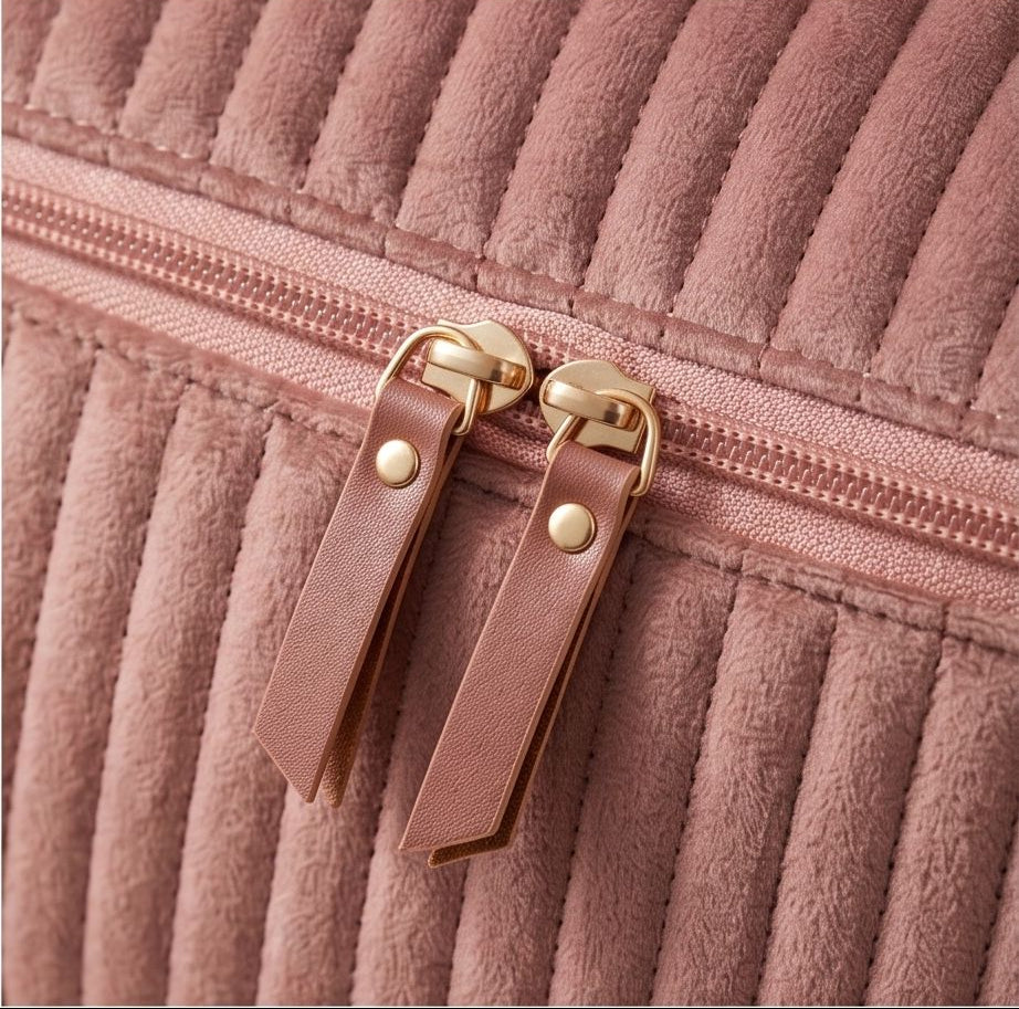 Necessaire Aveludada Matelassê 2 Bolsos com Zíper | Rosa