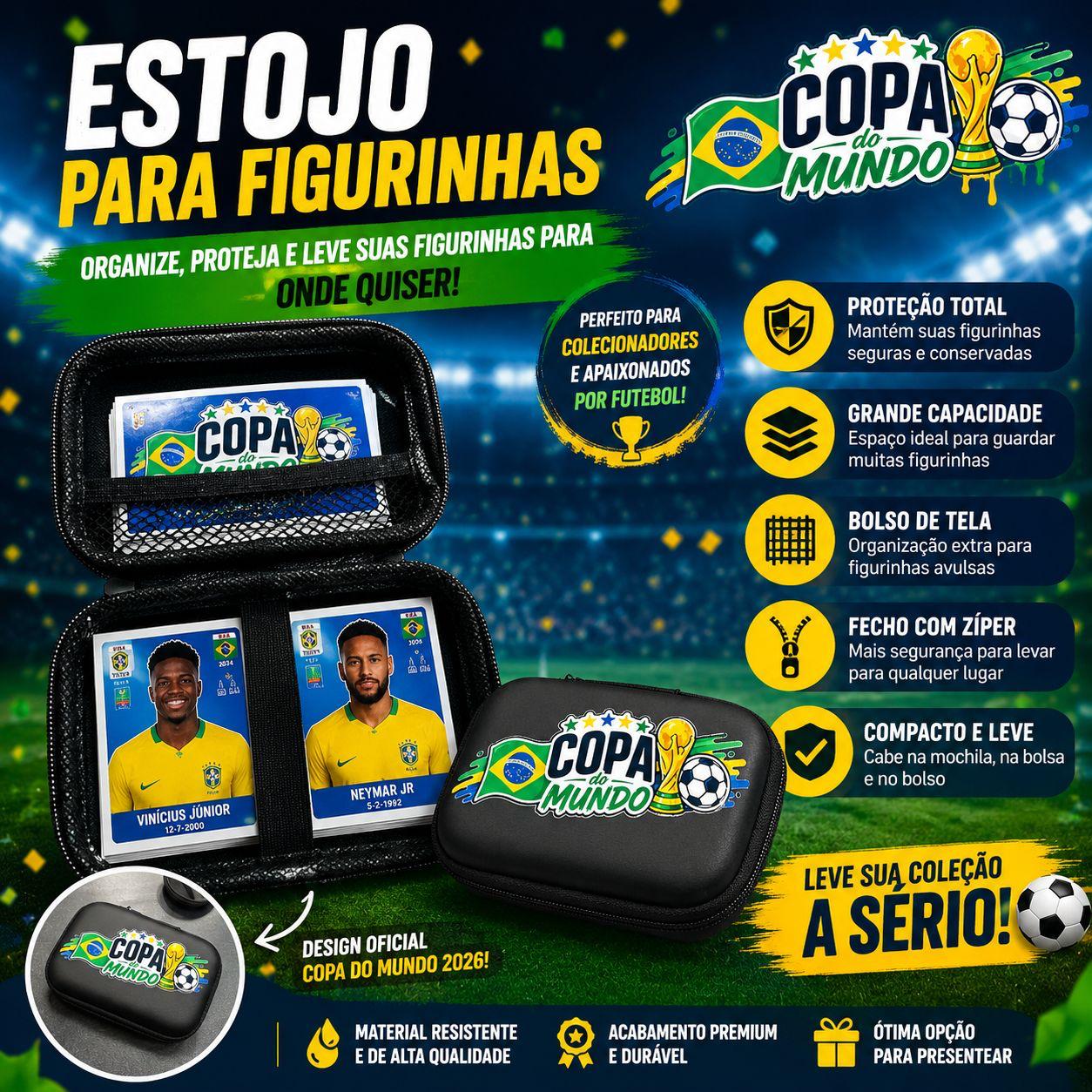 Case Retangular Estojo Organizador EDIÇÃO COPA DO MUNDO | Tamanho M - Preto