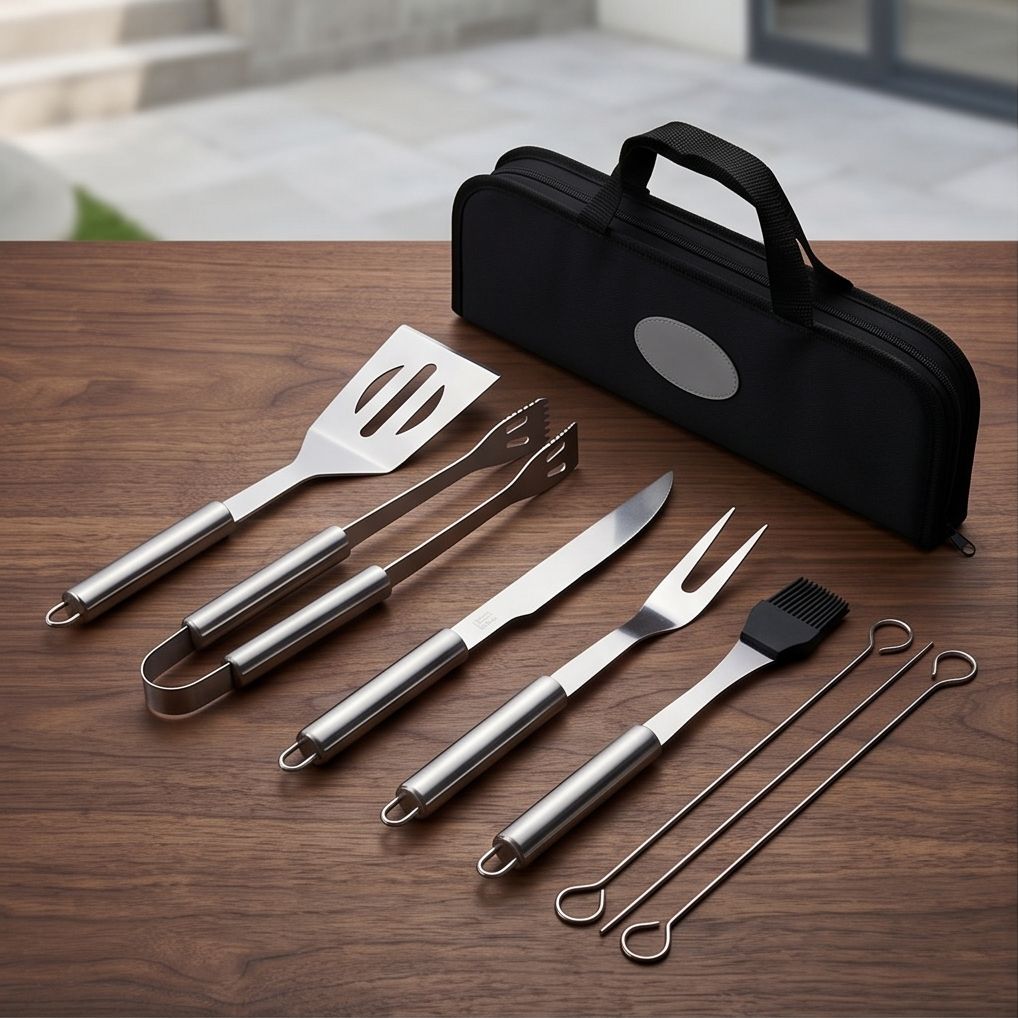 Kit Churrasco 9 Peças em Inox com Estojo