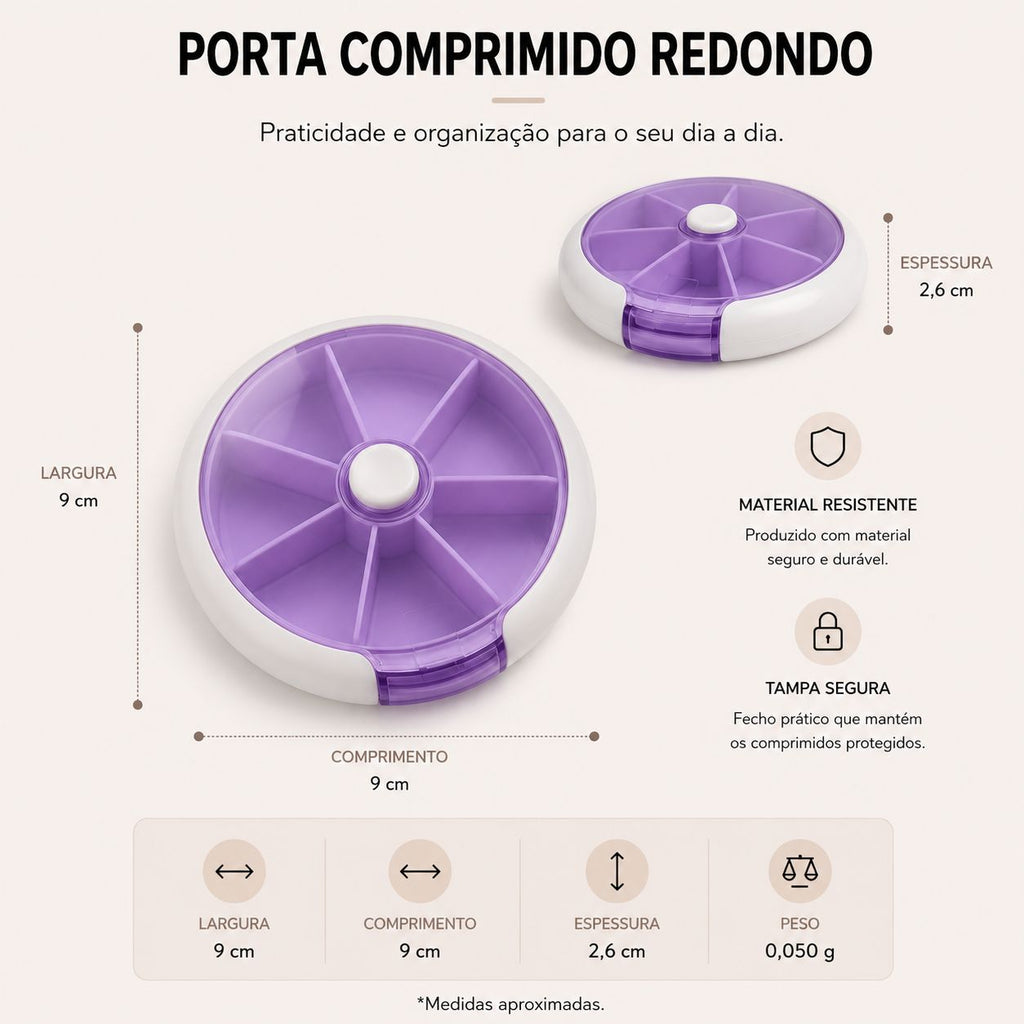Porta Comprimidos com 7 Compartimentos Giratório | Roxo