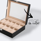 Porta Relógios com 10 Divisórias e Visor de Vidro - HPR10 Preto