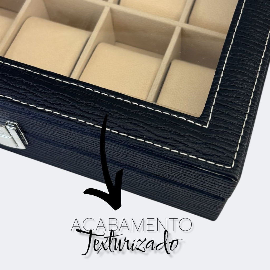 Porta Relógios com 10 Divisórias e Visor de Vidro - HPR10 Preto