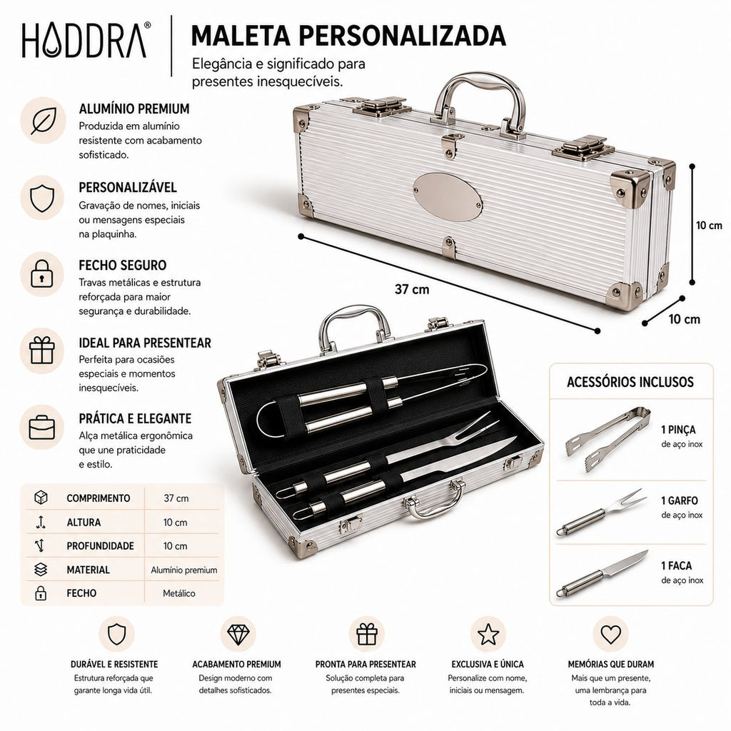 Kit Churrasco 3 Peças Com Maleta de Alumínio