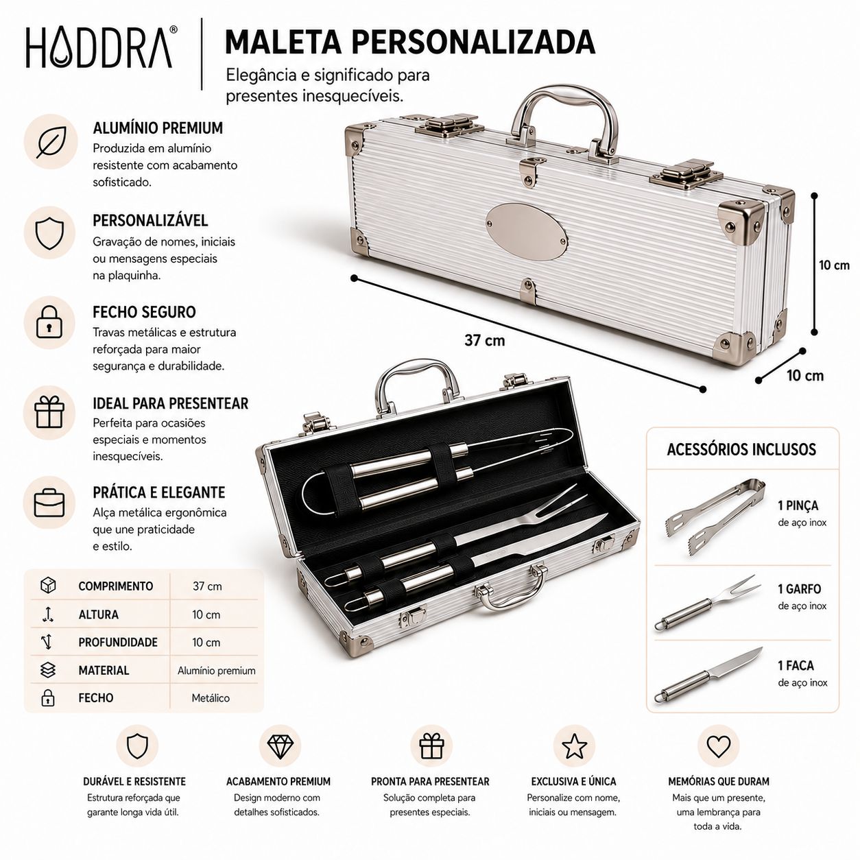Kit Churrasco 3 Peças Com Maleta de Alumínio