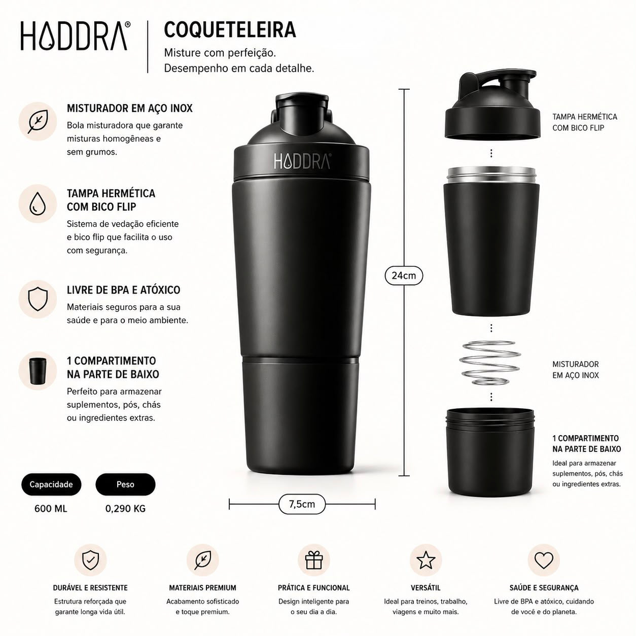Coqueteleira 600ml Hiddra Motion - Inox