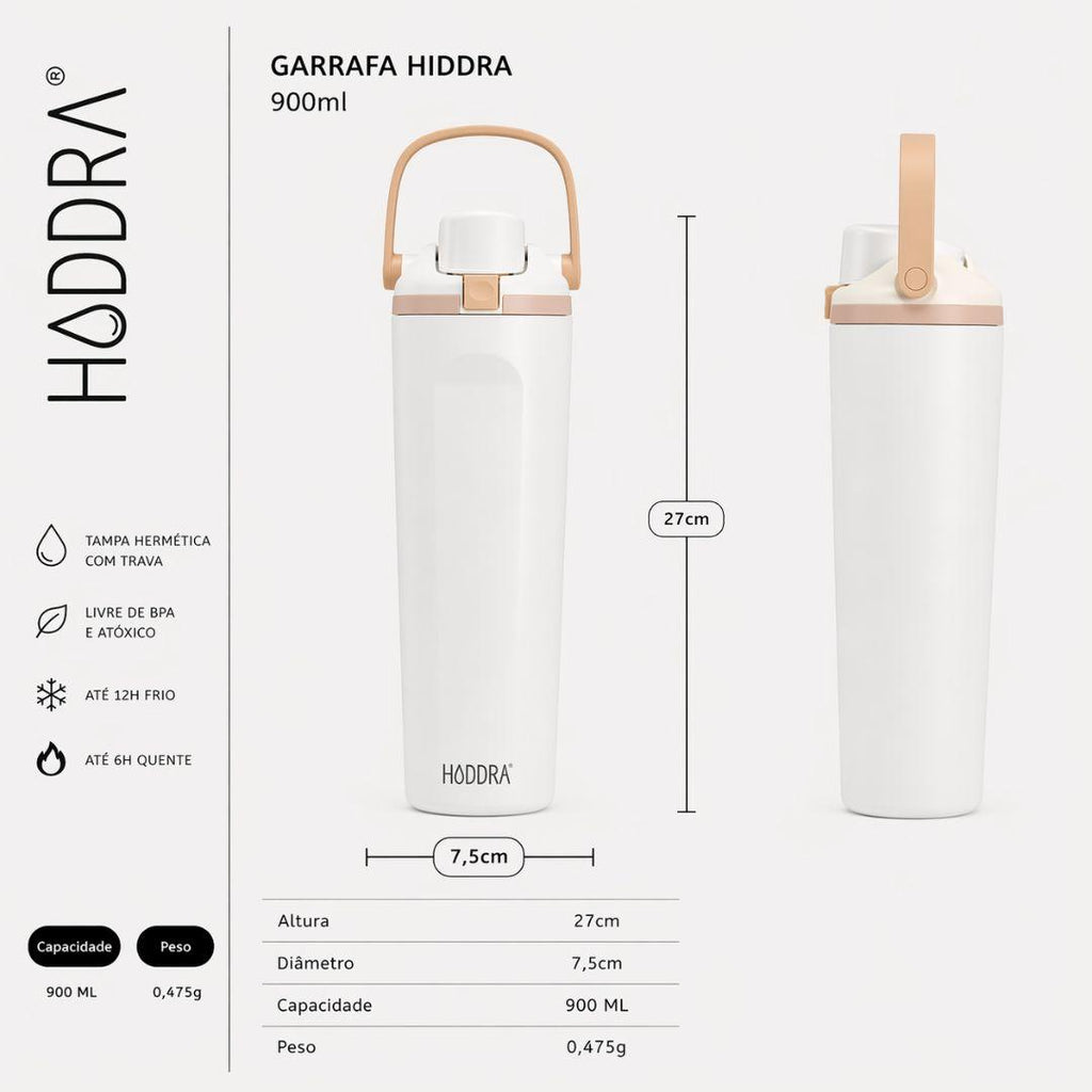 Garrafa Térmica 900ml com Alça e Tampa Antivazamento - H900 Rosa Claro