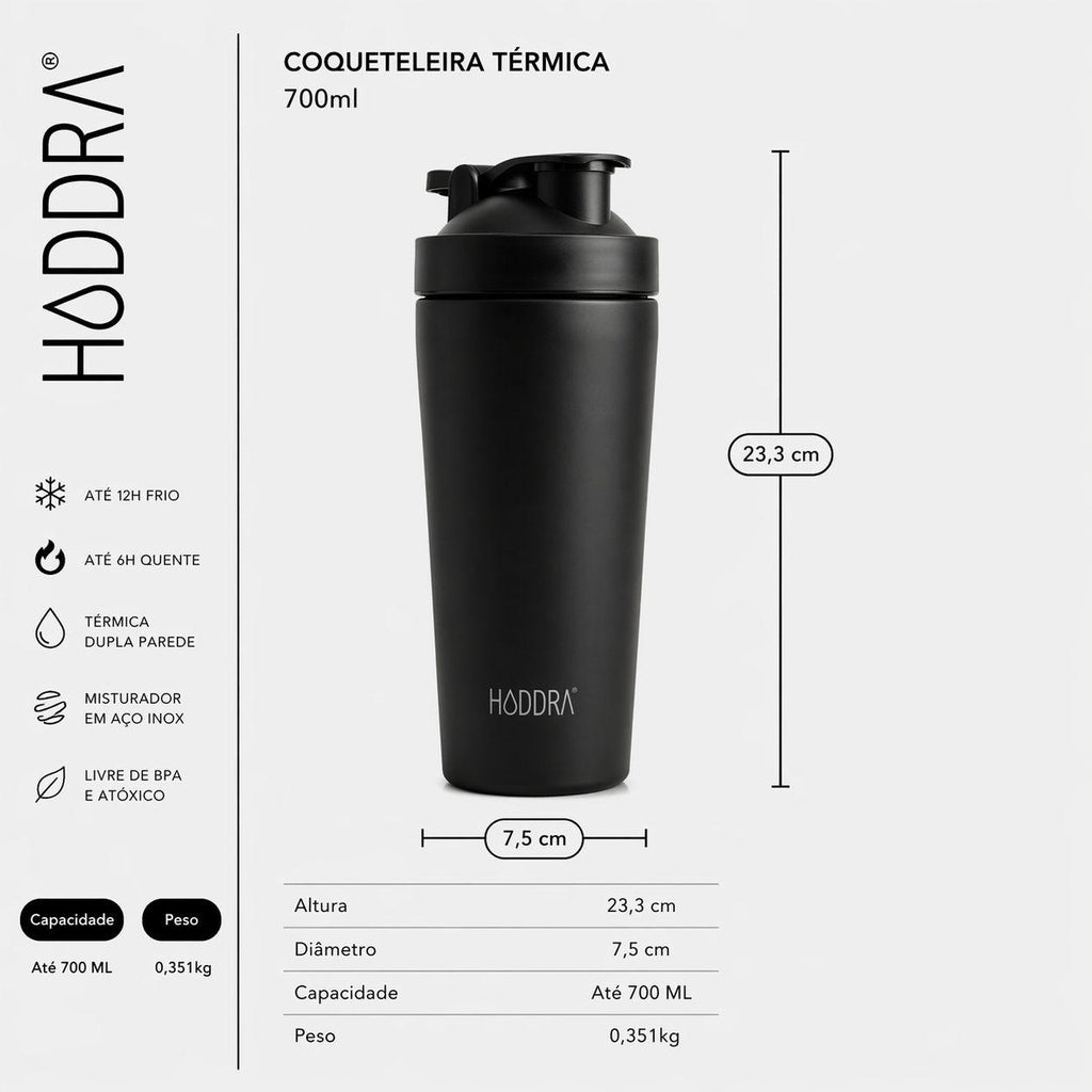 Coqueteleira Térmica com Misturador Hiddra 700ml EDIÇÃO COPA DO MUNDO - Preto