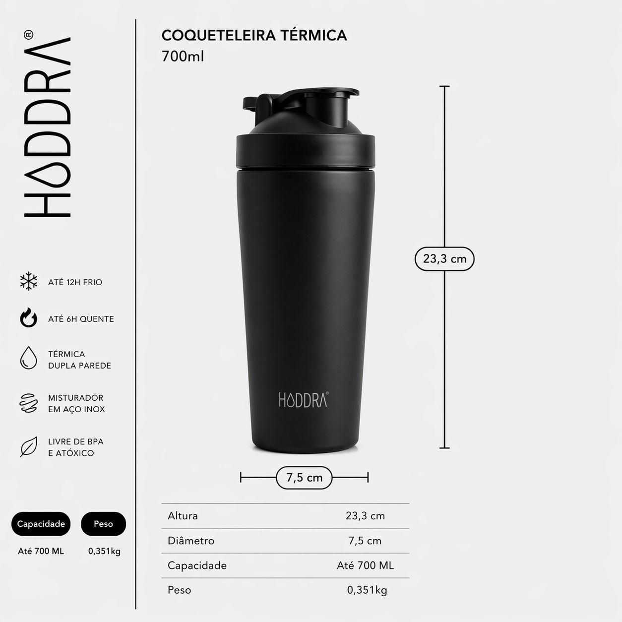 Coqueteleira Térmica com Misturador Hiddra 700ml EDIÇÃO COPA DO MUNDO - Preto
