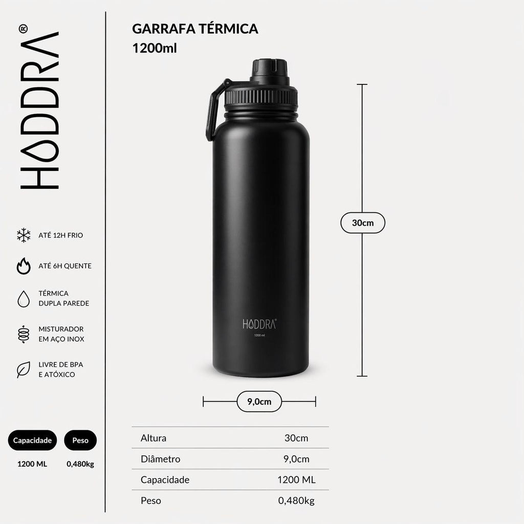 Garrafa Térmica Hiddra - 1200ml | Preto