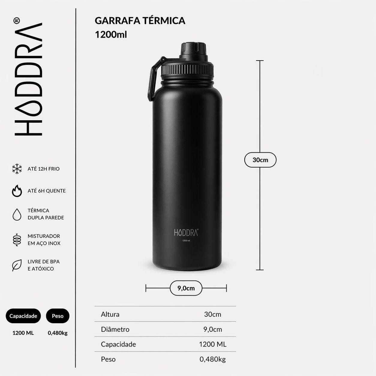 Garrafa Térmica Hiddra - 1200ml | Preto