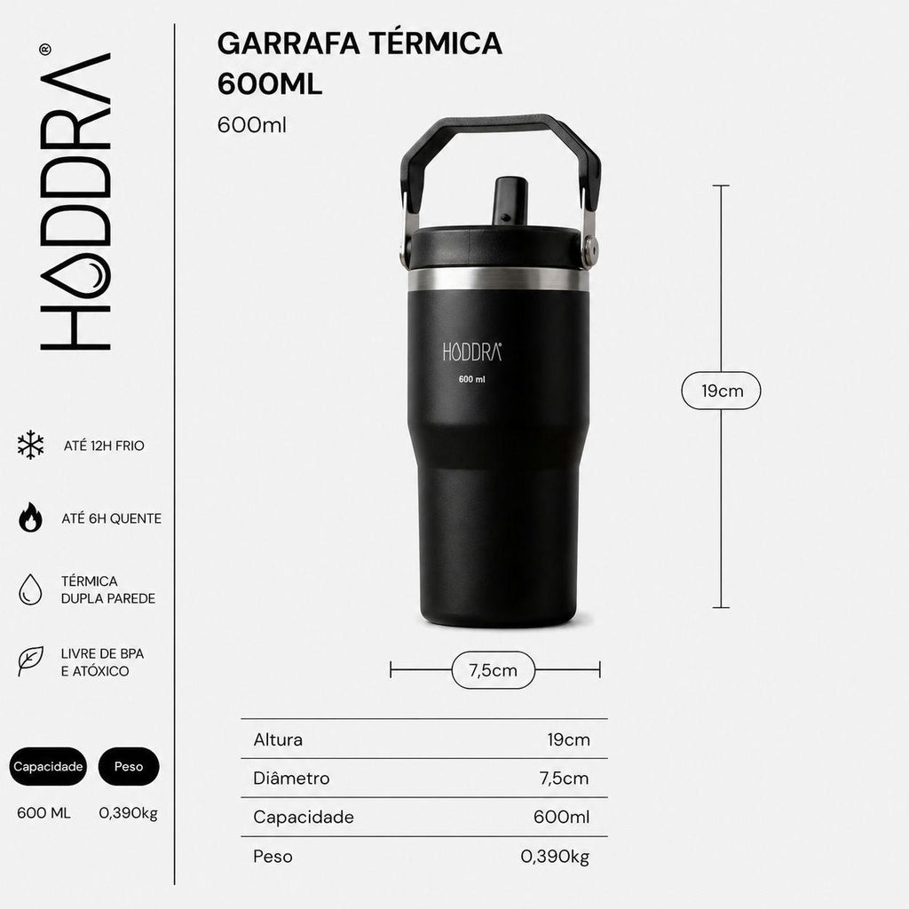 Copo Térmico Hiddra 600ml com Alça e Canudo - Azul Escuro