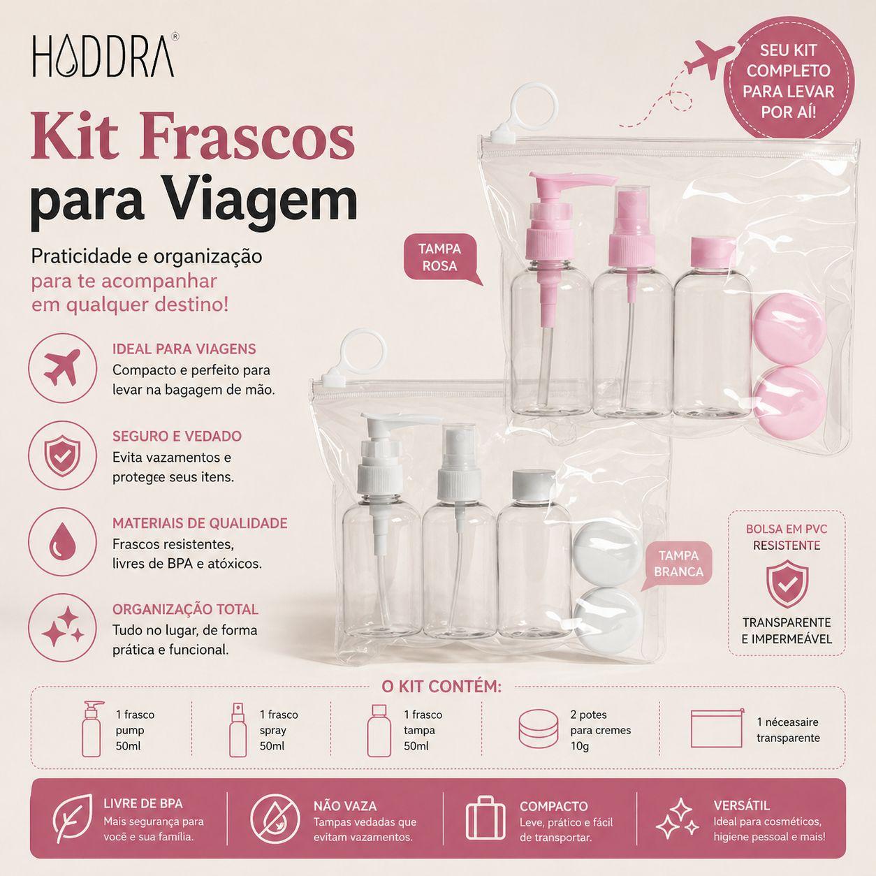 Kit Viagem Com 6 Peças + Necessaire Ziplock - Branco