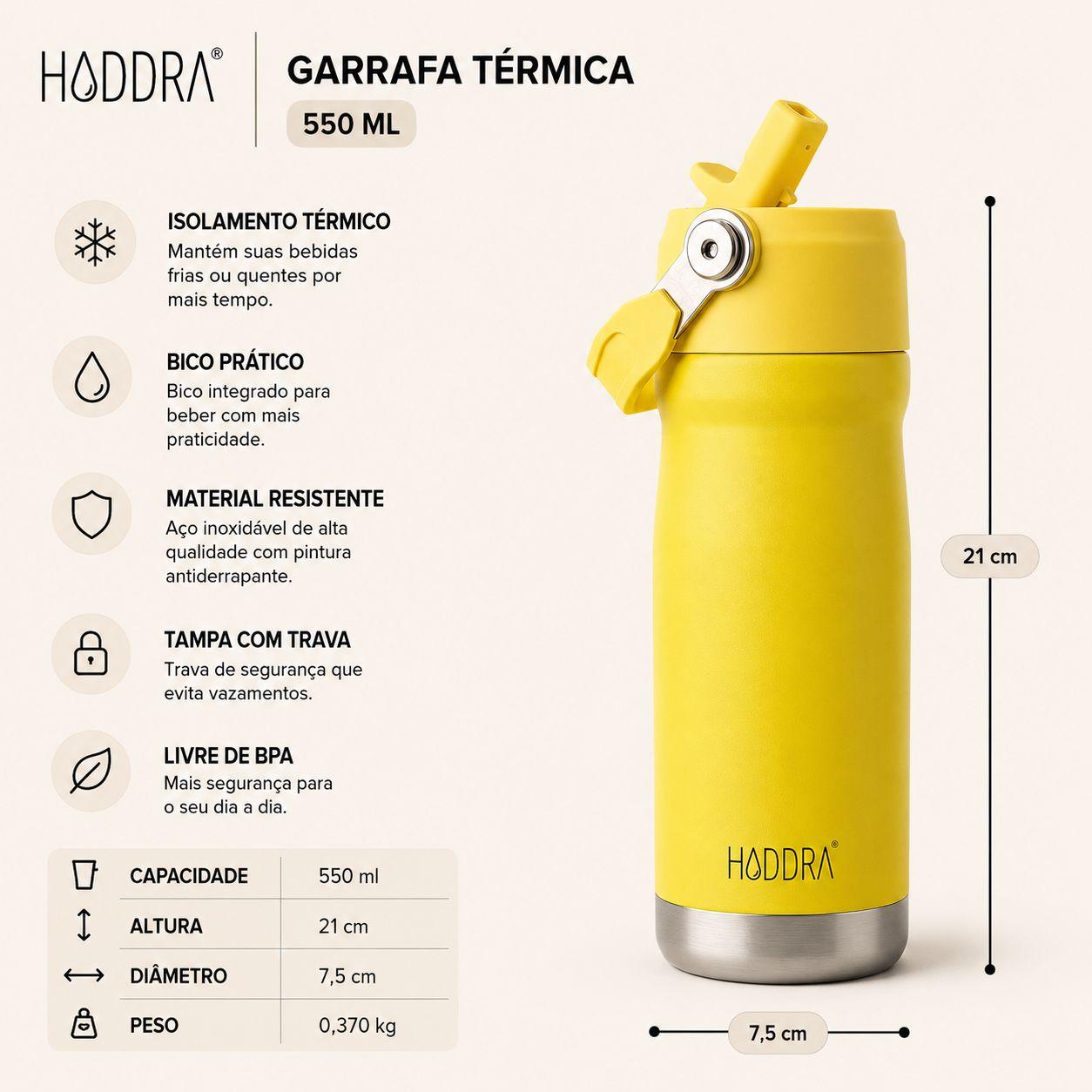 Garrafa Térmica Hiddra 550mL com Canudo  | Branco