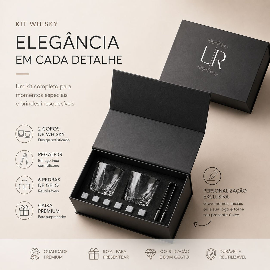 Copo de Vidro Kit Drink 9 Peças para Whisky e Bebidas