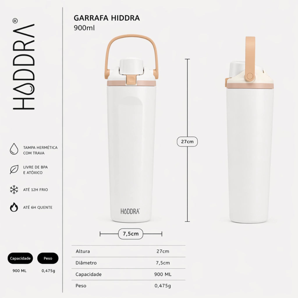 Garrafa Térmica 900ml com Alça e Tampa Antivazamento - H900 Preto