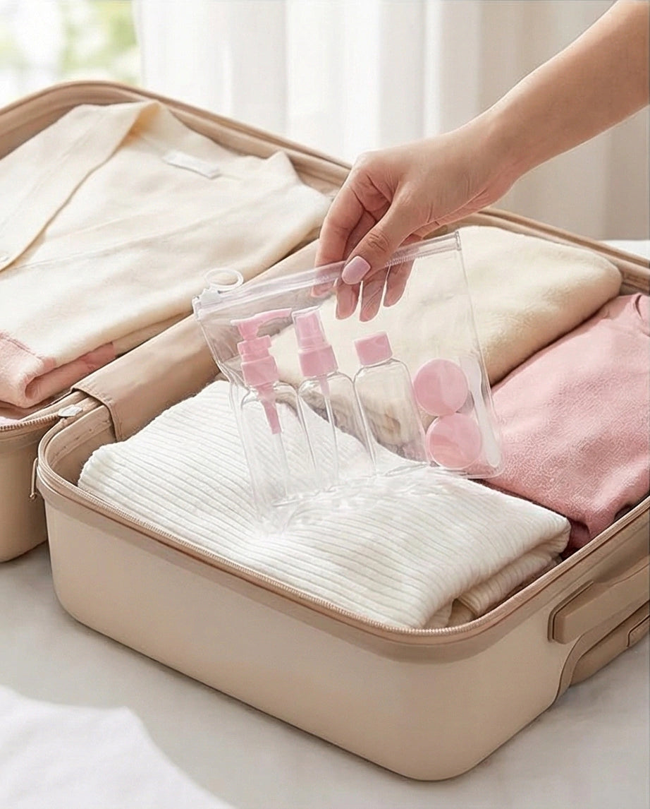 Kit Viagem com 6 Peças + Necessaire - Rosa