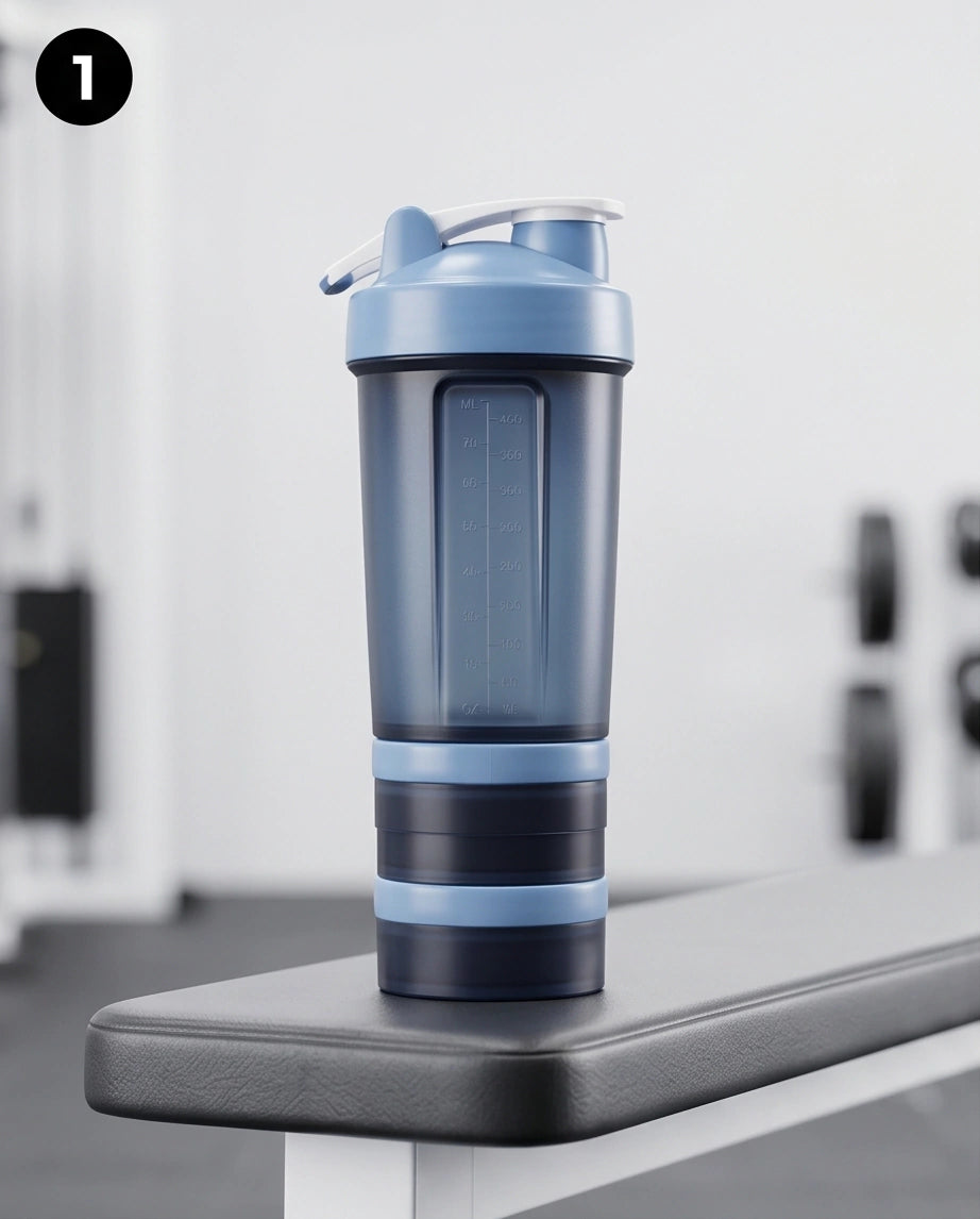 Coqueteleira com 2 Compartimentos 500ml Hiddra – AZUL