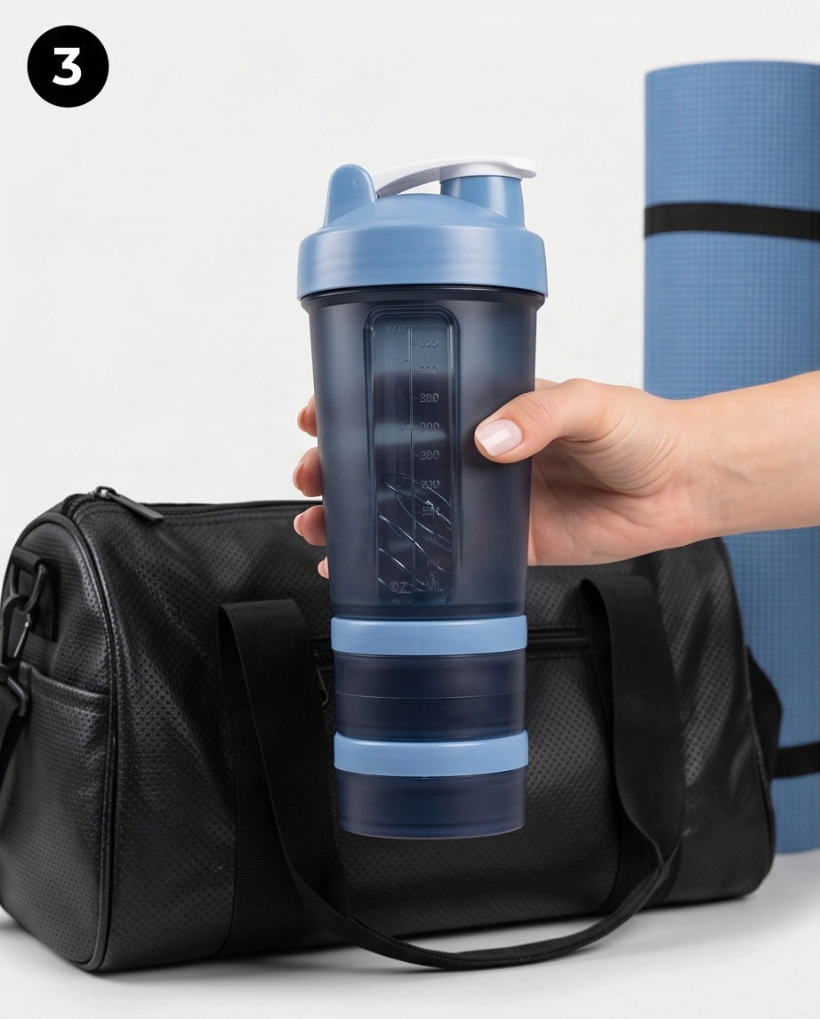 Coqueteleira com 2 Compartimentos 500ml Hiddra – AZUL